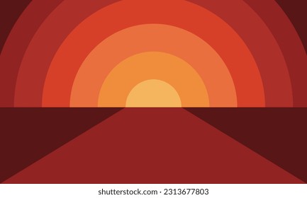 Abstract geometric landscape sunset retro background