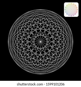 Abstract geometric lattice,  2D Network circle with connected lines. Vector illustration.

