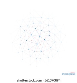 Abstract geometric lattice, the scope of blue and pink molecules, the molecules in the circle. Round composition of the molecular lattice. Vector background.