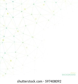 Abstract geometric lattice, the scope of green and yellow molecules. Vector background.