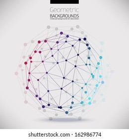 Abstract geometric lattice, the scope of molecules, the molecules in the circle. Round composition of the molecular lattice. Color composition vector for your design.