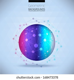 Abstract geometric lattice, the scope of molecules, the molecules in the circle. Round composition of the molecular lattice. Color composition vector for your design.