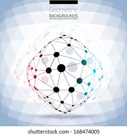 Abstract geometric lattice, the scope of molecules, the molecules in the circle. Round composition of the molecular lattice. Color composition vector for your design.
