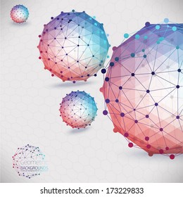 Abstract geometric lattice, the scope of molecules, the molecules in the circle. Round composition of the molecular lattice. Color composition vector for your design.