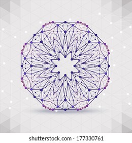 Abstract geometric lattice, the scope of molecules, the molecules in the circle. Round composition of the molecular lattice.Color picture composition for your design.