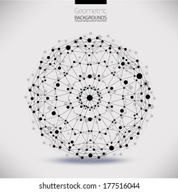 Abstract geometric lattice, the scope of molecules, in the circle. Round composition and color picture for your design.