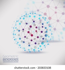 Abstract geometric lattice, the scope of molecules, the molecules in the circle. Round composition of the molecular lattice. Color composition vector for your design.