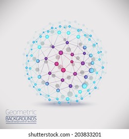 Abstract geometric lattice, the scope of molecules, the molecules in the circle. Round composition of the molecular lattice. Color composition vector for your design.