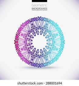 Abstract geometric lattice, the scope of molecules, the molecules in the circle. Round composition of the molecular lattice.Color picture composition for your design.