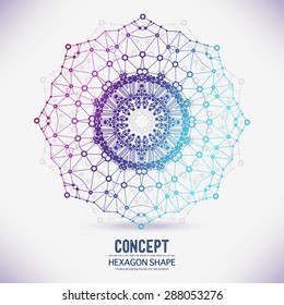 Abstract geometric lattice, the scope of molecules, the molecules in the circle. Round composition of the molecular lattice dotted.Color picture composition for your design.