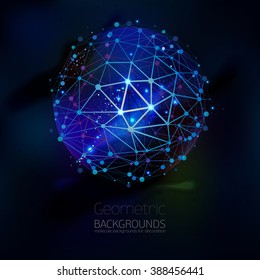 Abstract geometric lattice, the scope of molecules, the molecules in the circle. Round composition of the molecular lattice on black background. Color vector. Geometric triangle forms
