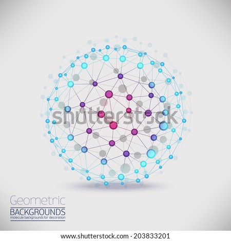 Abstract geometric lattice, the scope of molecules, the molecules in the circle. Round composition of the molecular lattice. Color composition vector for your design.