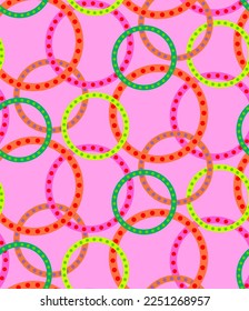 Abstract Geometric Layered Dotted Circles Chains Seamless Vector Pattern Isolated Background
