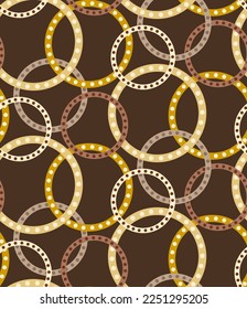 Abstract Geometric Layered Dotted Circles Chains Seamless Vector Pattern Isolated Background