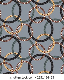 Abstract Geometric Layered Dotted Circles Chains Seamless Vector Pattern Isolated Background