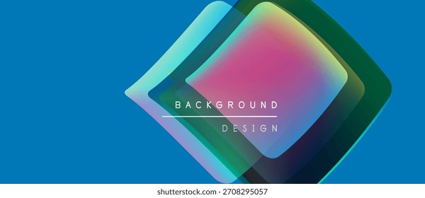 Camadas geométricas abstratas criam um design vibrante. Fundo azul contrasta formas coloridas, texto lê design de fundo. Moderno, visual elegante.