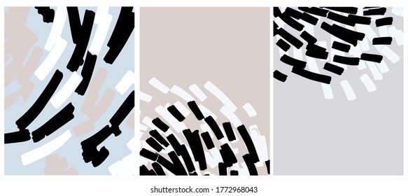 Abstract Geometric Layouts. Irregular Hand Drawn Scribbles on Light Beige, Pastel Blue and Light Gray Backgrounds. Funny Simple Creative Design. Random Stripes Graphic.