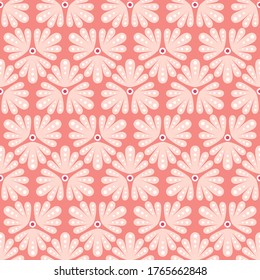 Abstract geometric leaf pattern background. Cute vector seamless repeat design in pink.
