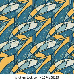 abstract geometric leaf pattern in blue orange tones