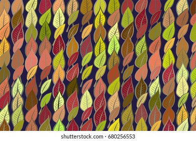Abstract geometric leaves drawing pattern, colorful & artistic for graphic design, catalog, textile or texture printing & background. Style of mosaic or tile. Vector illustration graphic.