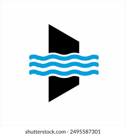 Abstract geometric letter D logo design with wave symbol.