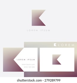 abstract geometric letter k logo element for corporate visual identity with minimalistic contemporary business card templates. Soft subtle gradient mesh design element