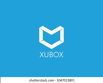 Abstract geometric letter M logo template with hexagonal element object. cube box shape icon symbol. minimal design for mail, corporate business, apps, data technology. Vector illustration.