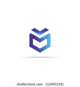 Abstract geometric letter M logo template with infinity hexagonal element object. cube box shape icon symbol design for mail, corporate business, apps, data technology. Vector illustration.