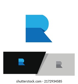abstract geometric letter R logo in blue color