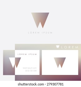 abstract geometric letter w logo element design  for corporate visual identity with minimalistic contemporary business card templates. Soft subtle earth tone gradient mesh color style