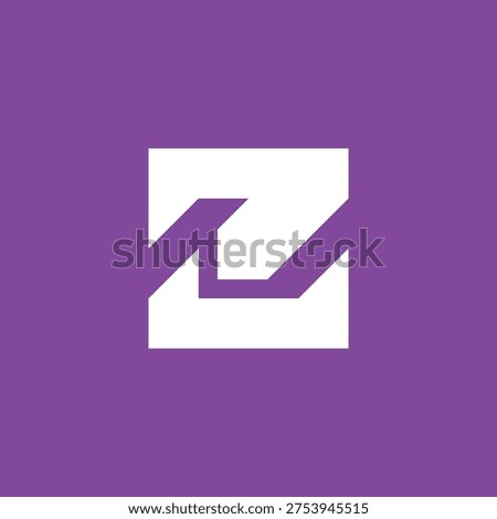Abstract geometric letter z logo design in white on a vibrant purple square background