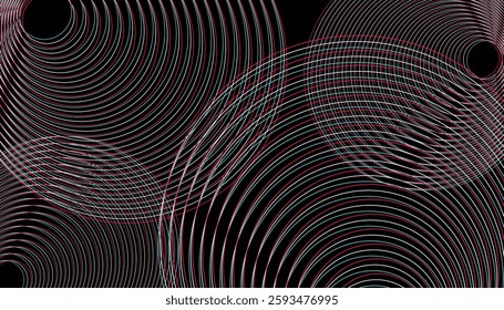 Abstract Geometric Line Art Background with Circular Waves on Black