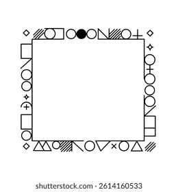Abstract Geometric Line Art Border with Various Shapes - Modern Minimalist Frame Featuring Circles, Triangles, and Squares - Editable Vector for Graphic Design and Decoration