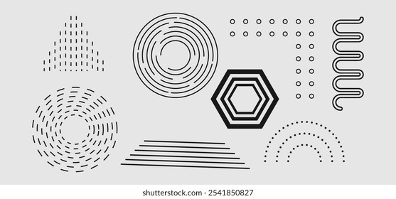 Abstract Geometric Line Art Vector Set with Minimalist Shapes and Patterns Ideal for Modern Backgrounds and Creative Design Projects

