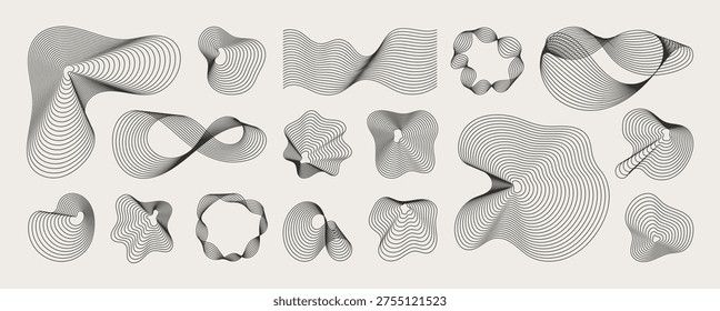 Abstract geometric line art vector set with freeform blob and contour line elements. Minimal black and white decorative shapes with wavy curves, dots, circles, and modern abstract forms for posters, branding, packaging, and wall art. - Powered by Shutterstock - Get 15% off with code: PIKWIZARD15