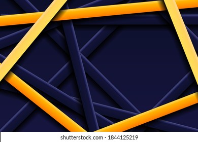 Abstract geometric line background with golden line 3d effect. Perfect for banner, web, header, cover, billboard, brochure. Yellow lines on dark blue backgrond. Vector illustration