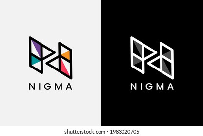 Abstract Geometric Line Initial Letter N with Colorful Triangle Inside Logo Design.