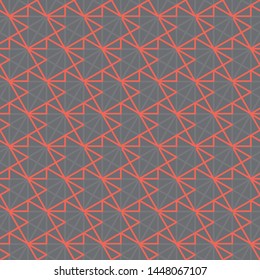 Abstract geometric line mesh seamless pattern. Concept grid in gray and coral pink colors. Repeatable motif for fabric, textile, wrap, surface, web and print design. 