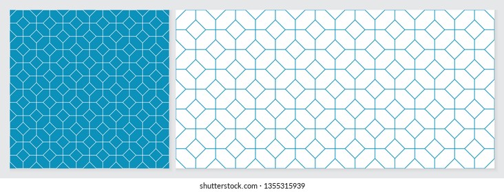 Abstract geometric line pattern background seamless with blue and white colors. Template set with 2 sizes. Summer vector design.