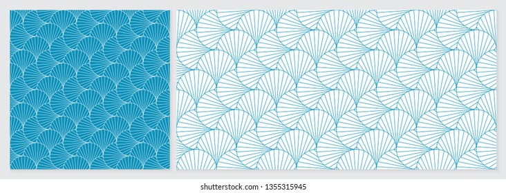 Abstract geometric line pattern background seamless with blue and white colors. Template set with 2 sizes. Summer vector design.