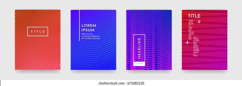 Abstract geometric line pattern background for business brochure cover design. Blue, purple, red and pink gradient vector banner poster template