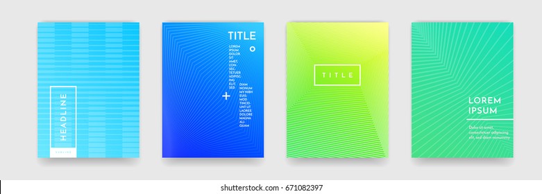 Abstract geometric line pattern background for business brochure cover design. Blue, yellow and green gradient vector banner poster template
