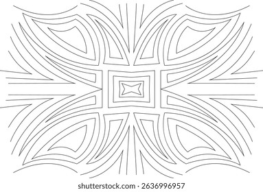 Abstract Geometric Line Pattern, Abstract black and white line art geometric pattern with symmetrical elements, suitable for backgrounds, textures, or design elements.