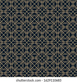 Abstract geometric line  pattern, Square rounded seamless vector background. dark blue and gold color  texture