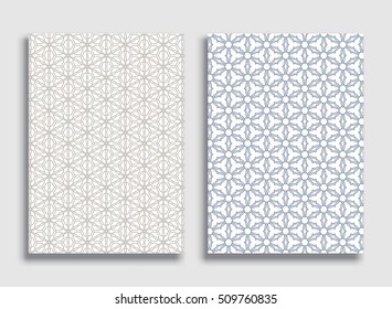 Abstract geometric line patterns. Linear ornamental pattern in arabian style. . Vector set of lace backgrounds for greeting card, wedding invitation, brochure, flyer. A4 size