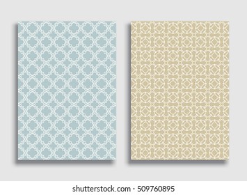 Abstract geometric line patterns. Linear ornamental pattern in arabian style. . Vector set of lace backgrounds for greeting card, wedding invitation, brochure, flyer. A4 size