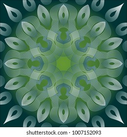 Abstract geometric line patterns on green gradient background. 3d effect, optical art design.