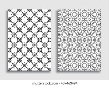 Abstract geometric line patterns set. Linear ornamental backgrounds collection, repeating lace texture