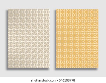 Abstract geometric line patterns, size A4. Monochrome ornamental lace pattern. Vector set of linear backgrounds for flyers, wallpapers, banners, business cards