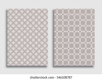 Abstract geometric line patterns, size A4. Monochrome ornamental lace pattern. Vector set of linear backgrounds for flyers, wallpapers, banners, business cards
